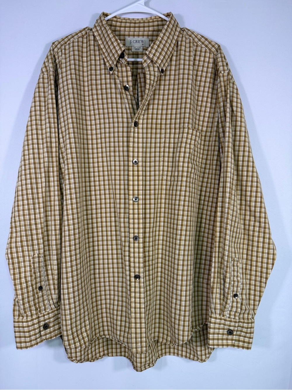 J.Crew Vintage Plaid Check Cotton Button Down Shirt Brown Tan XL